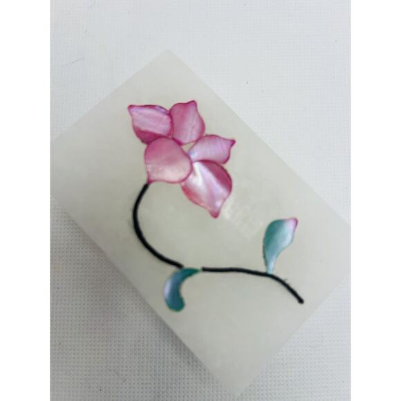 Soap Stone Mother of Pearl Inlay Flower Square Trinket Box w Lid - Picture 6 of 6